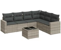Sofa Sofos komplektas su pagalvėlėmis, 7 dalių, pilkas, poliratanas