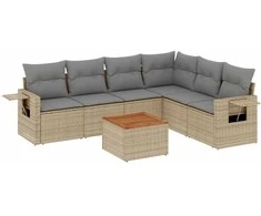 Sofa Sofos komplektas su pagalvėlėmis, 7 dalių, smėlio, poliratanas