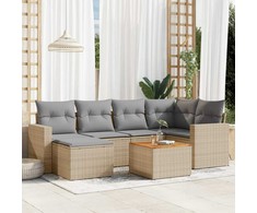 Sofa Sofos komplektas su pagalvėlėmis, 7 dalių, smėlio, poliratanas