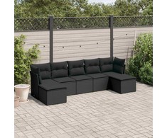Lauko baldų komplektas Sofos komplektas su pagalvėlėmis, 7 dalių, juodas, poliratanas