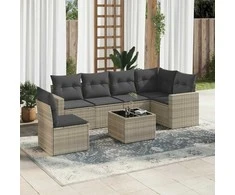 Sofa Sofos komplektas su pagalvėlėmis, 7 dalių, pilkas, poliratanas