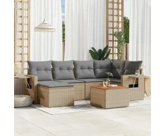 Sofa Sofos komplektas su pagalvėlėmis, 7 dalių, smėlio, poliratanas