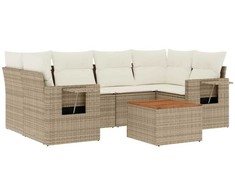 Sofa Sofos komplektas su pagalvėlėmis, 7 dalių, smėlio, poliratanas