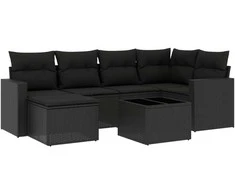 Lauko baldų komplektas Sofos komplektas su pagalvėlėmis, 7 dalių, juodas, poliratanas