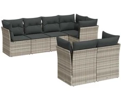 Sofa Sofos komplektas su pagalvėlėmis, 7 dalių, pilkas, poliratanas