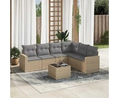 Sofa Sofos komplektas su pagalvėlėmis, 7 dalių, smėlio, poliratanas