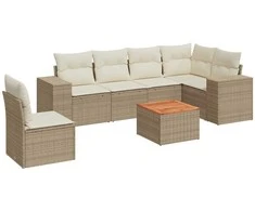 Sofa Sofos komplektas su pagalvėlėmis, 7 dalių, smėlio, poliratanas