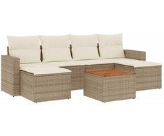Sofa Sofos komplektas su pagalvėlėmis, 7 dalių, smėlio, poliratanas
