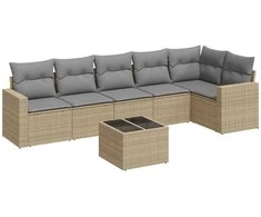Sofa Sofos komplektas su pagalvėlėmis, 7 dalių, smėlio, poliratanas