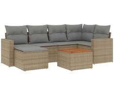 Sofa Sofos komplektas su pagalvėlėmis, 7 dalių, smėlio, poliratanas