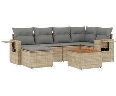 Sofa Sofos komplektas su pagalvėlėmis, 7 dalių, smėlio, poliratanas