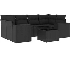Sofa Sofos komplektas su pagalvėlėmis, 7 dalių, juodas, poliratanas
