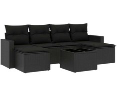 Sofos komplektas su pagalvėlėmis, 7 dalių, juodas, poliratanas