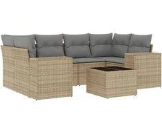 Sofa Sofos komplektas su pagalvėlėmis, 7 dalių, smėlio, poliratanas