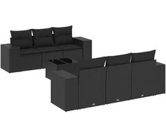 Sofa Sofos komplektas su pagalvėlėmis, 7 dalių, juodas, poliratanas