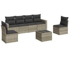 Sofa Sofos komplektas su pagalvėlėmis, 7 dalių, pilkas, poliratanas