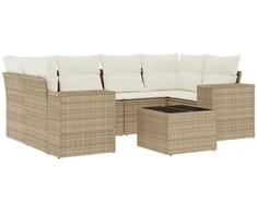 Sofa Sofos komplektas su pagalvėlėmis, 7 dalių, smėlio, poliratanas