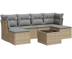 Sofa Sofos komplektas su pagalvėlėmis, 7 dalių, smėlio, poliratanas