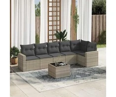 Sofa Sofos komplektas su pagalvėlėmis, 7 dalių, pilkas, poliratanas