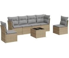 Sofa Sofos komplektas su pagalvėlėmis, 7 dalių, smėlio, poliratanas