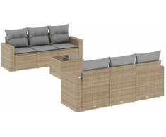 Sofa Sofos komplektas su pagalvėlėmis, 7 dalių, smėlio, poliratanas