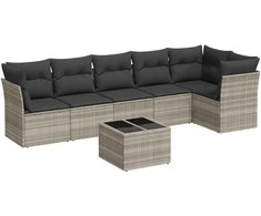 Sofa Sofos komplektas su pagalvėlėmis, 7 dalių, pilkas, poliratanas