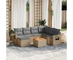 Sofa Sofos komplektas su pagalvėlėmis, 8 dalių, smėlio, poliratanas