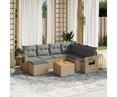 Sofa Sofos komplektas su pagalvėlėmis, 8 dalių, smėlio, poliratanas