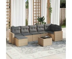 Sofa Sofos komplektas su pagalvėlėmis, 8 dalių, smėlio, poliratanas