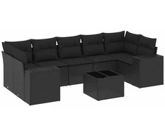 Sofa Sofos komplektas su pagalvėlėmis, 8 dalių, juodas, poliratanas