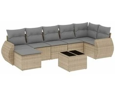 Sofa Sofos komplektas su pagalvėlėmis, 8 dalių, smėlio, poliratanas