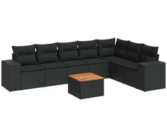 Sofa Sofos komplektas su pagalvėlėmis, 8 dalių, juodas, poliratanas