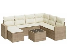 Sofa Sofos komplektas su pagalvėlėmis, 8 dalių, smėlio, poliratanas