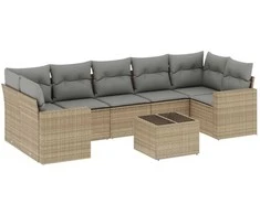 Sofa Sofos komplektas su pagalvėlėmis, 8 dalių, smėlio, poliratanas