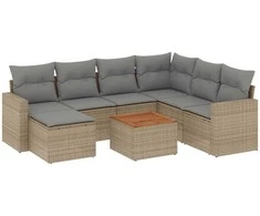 Sofa Sofos komplektas su pagalvėlėmis, 8 dalių, smėlio, poliratanas