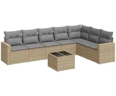 Sofa Sofos komplektas su pagalvėlėmis, 8 dalių, smėlio, poliratanas
