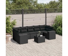 Sofa Sofos komplektas su pagalvėlėmis, 8 dalių, juodas, poliratanas