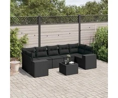 Sofa Sofos komplektas su pagalvėlėmis, 8 dalių, juodas, poliratanas