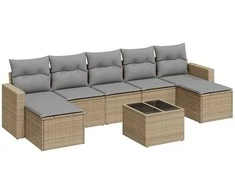 Sofa Sofos komplektas su pagalvėlėmis, 8 dalių, smėlio, poliratanas