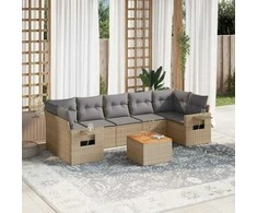 Sofa Sofos komplektas su pagalvėlėmis, 8 dalių, smėlio, poliratanas