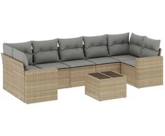 Sofa Sofos komplektas su pagalvėlėmis, 8 dalių, smėlio, poliratanas