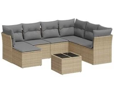 Sofa Sofos komplektas su pagalvėlėmis, 8 dalių, smėlio, poliratanas