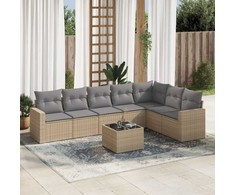 Sofa Sofos komplektas su pagalvėlėmis, 8 dalių, smėlio, poliratanas