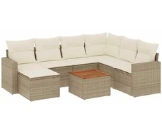 Sofa Sofos komplektas su pagalvėlėmis, 8 dalių, smėlio, poliratanas