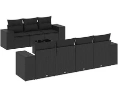 Sofa Sofos komplektas su pagalvėlėmis, 8 dalių, juodas, poliratanas