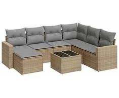 Sofa Sofos komplektas su pagalvėlėmis, 8 dalių, smėlio, poliratanas