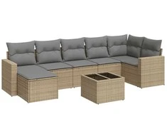 Sofa Sofos komplektas su pagalvėlėmis, 8 dalių, smėlio, poliratanas