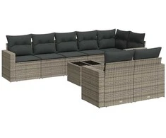 Sofa Sofos komplektas su pagalvėlėmis, 9 dalių, pilkas, poliratanas