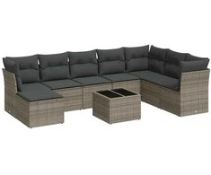 Sofa Sofos komplektas su pagalvėlėmis, 9 dalių, pilkas, poliratanas