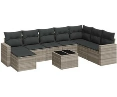 Sofa Sofos komplektas su pagalvėlėmis, 9 dalių, pilkas, poliratanas